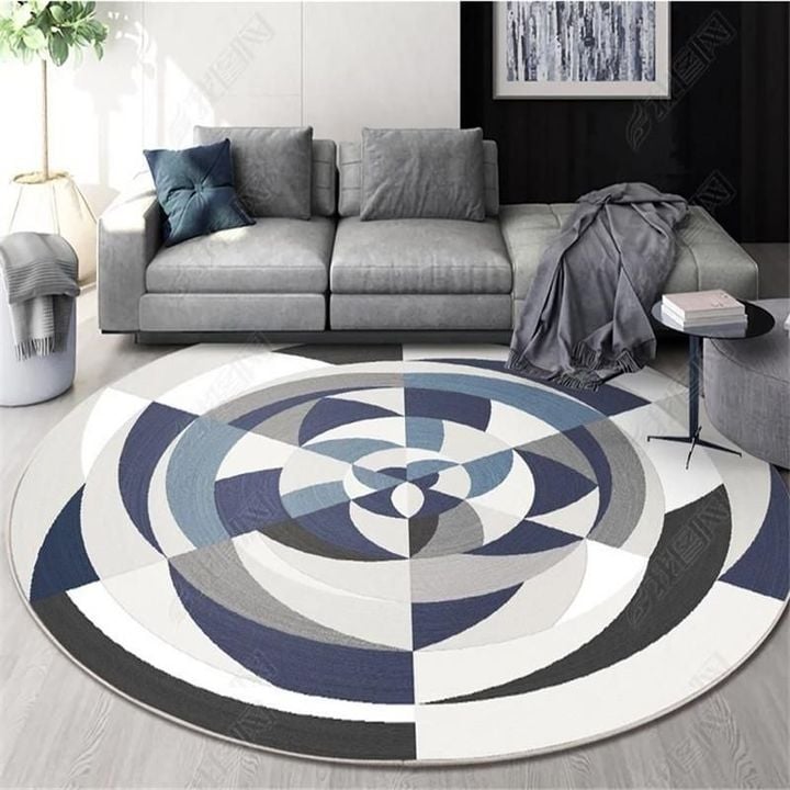 Three Color Splicing Geometric Figures Pattern Round Rug Home Decor