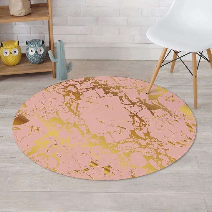 Pink Background Gold Marble Pattern Round Rug Home Decor