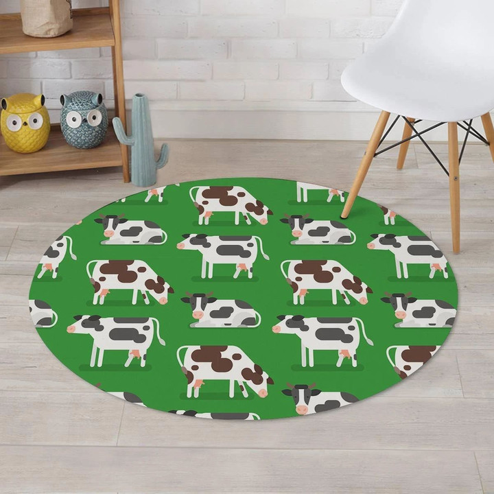 Cow In Green Grass Round Rug Home Decor