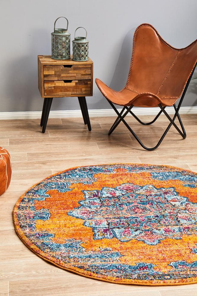 Radiance Exotic Rust Round Rug Home Decor