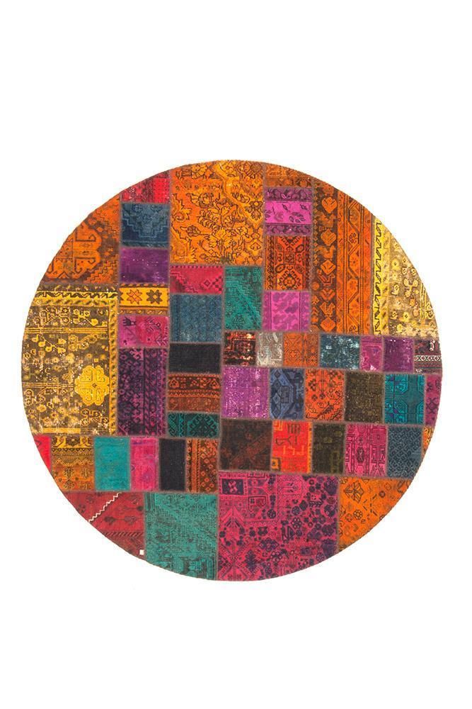 New Persian Hand Knotted Patchwork Round Rug Home Decor