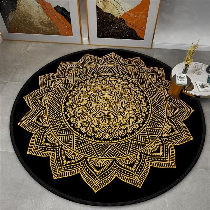 Golden Gorgeous Mandala Artistic Round Rug Home Decor