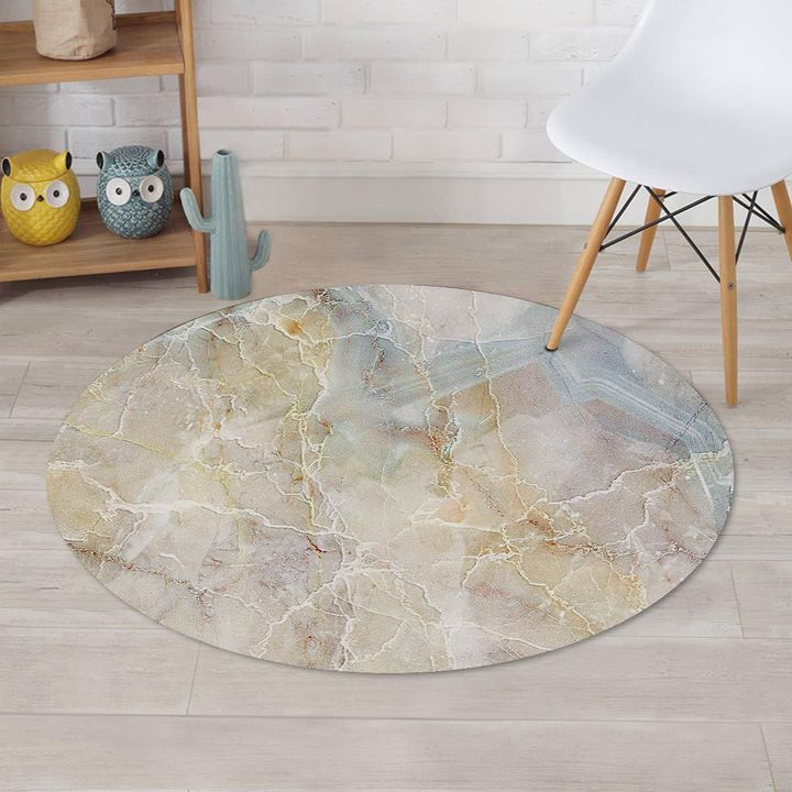 Natural Brown Marble Design Round Rug Home Decor