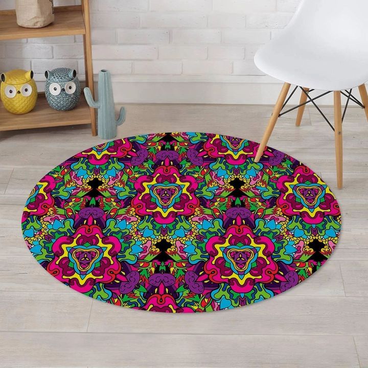 Animal Hippie Psychedelic Colorful Design Round Rug Home Decor