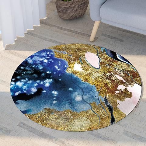 Blue Yellow Artistic Abstract Pattern Modern Round Rug Home Decor