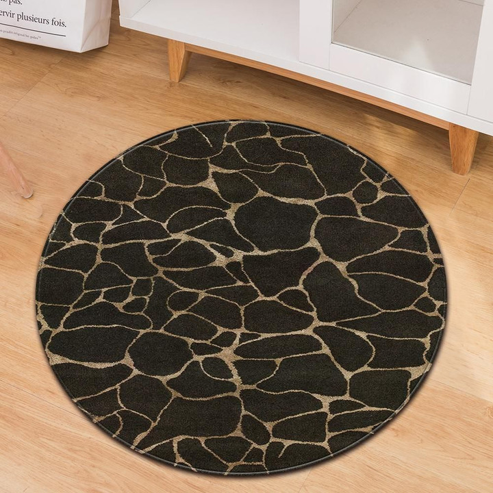 Golden And Black Marble Pattern Round Rug Home Decor
