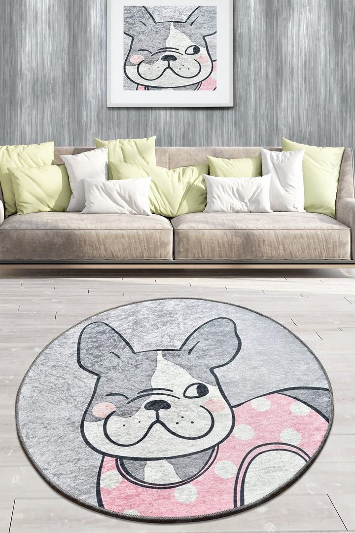 Happy Dogs Bull In Dotted Shirt Round Rug Home Decor