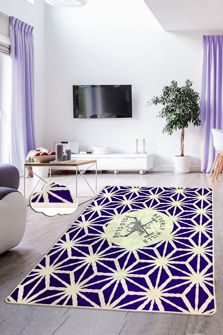 Purple Pattern Horse Rider In The Center Area Rug Floor Mat Home Decor
