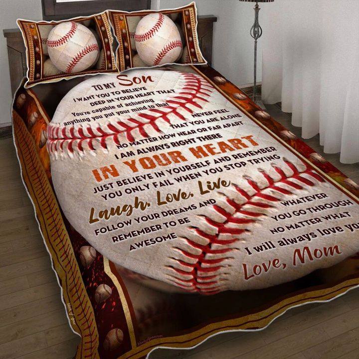 Love Mom Gift For My Son Who Love Baseball 3d Printed Quilt Set Home Decoration