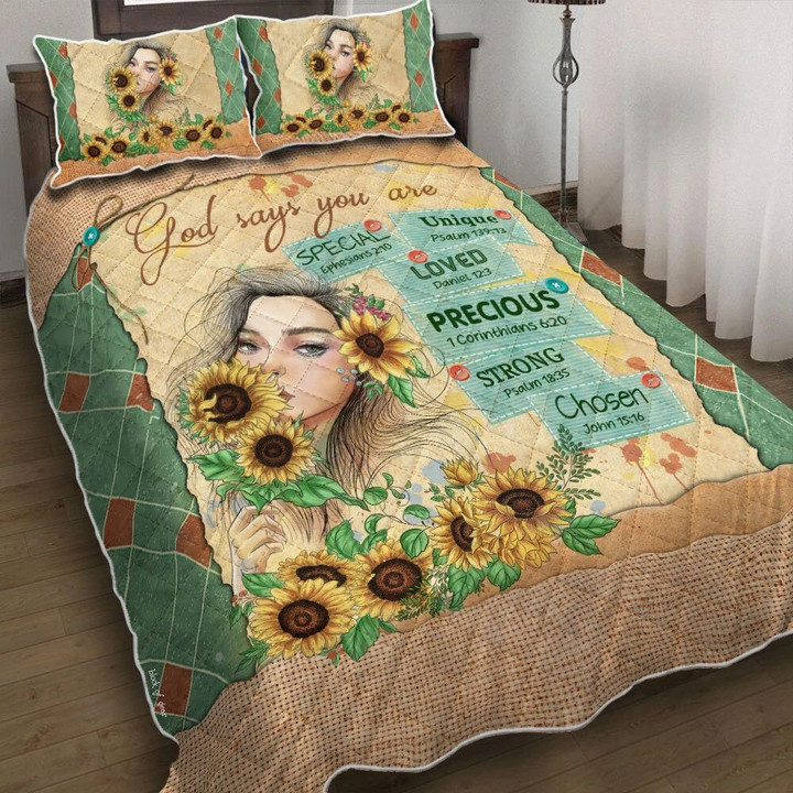 Sunflower Girl God Says You Are 3d Printed Quilt Set Home Decoration