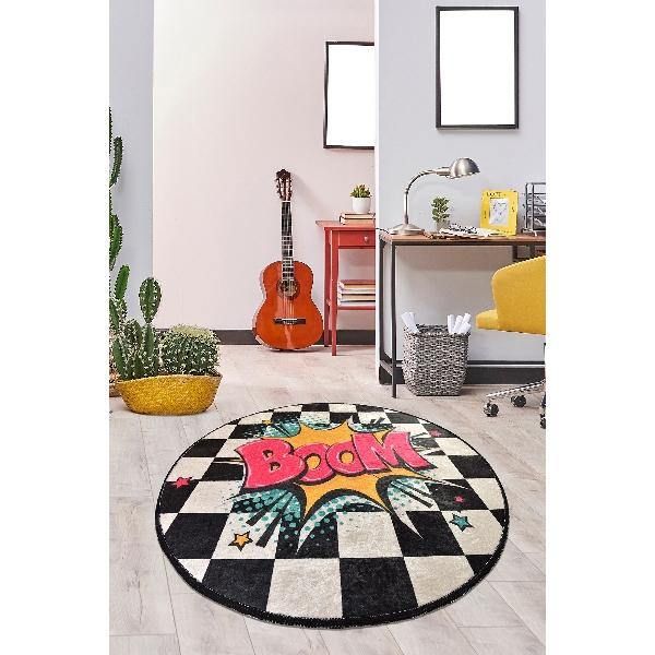 Boom Black And White Checked Round Rug Home Decor