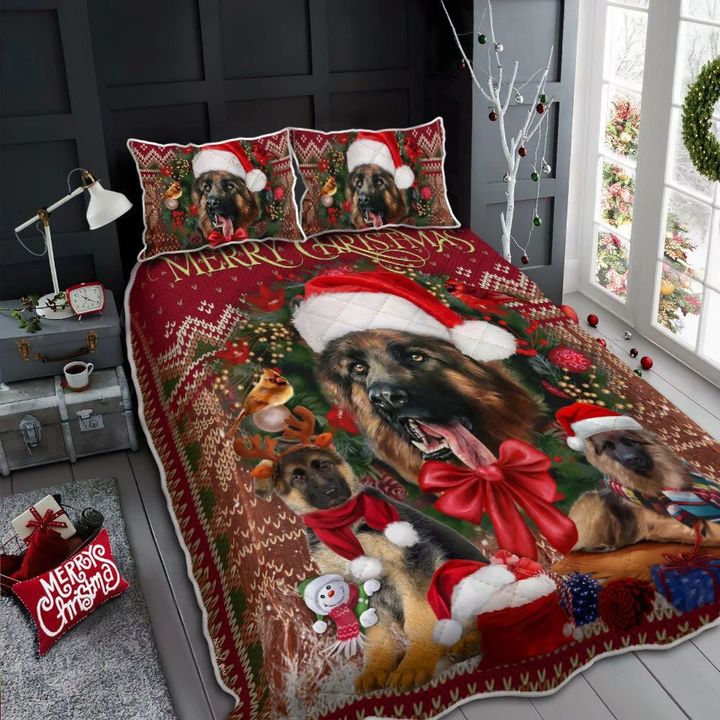 Lovely Husky Dog Merry Christmas 3d Printed Quilt Set Home Decoration