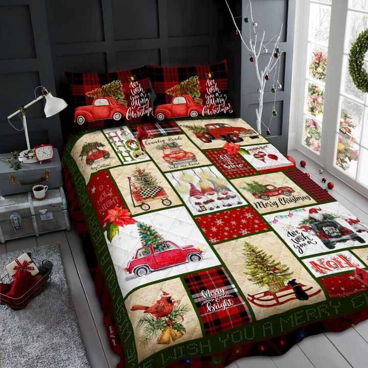 Pickup Truck Merry Christmas 3d Printed Quilt Set Home Decoration