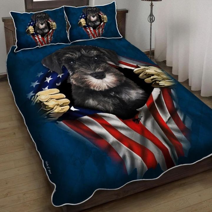Cool Schnauzer With Flag 3d Printed Quilt Set Home Decoration