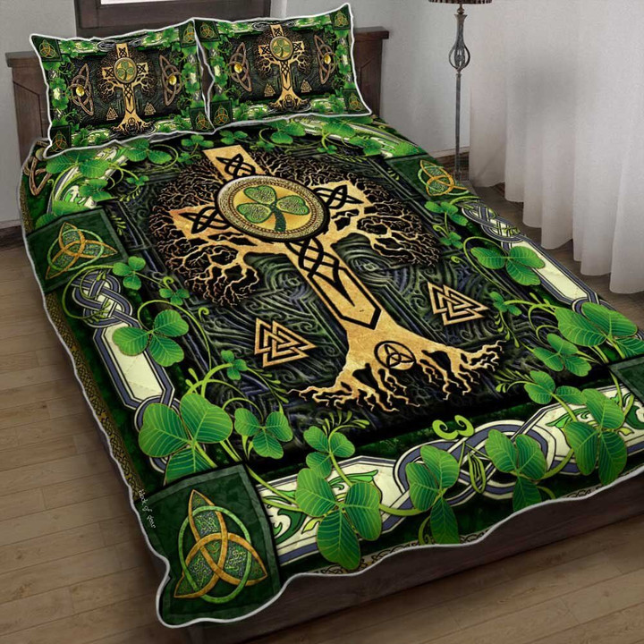 Irish Celtic Shamrock Cross 3d Printed Quilt Set Home Decoration