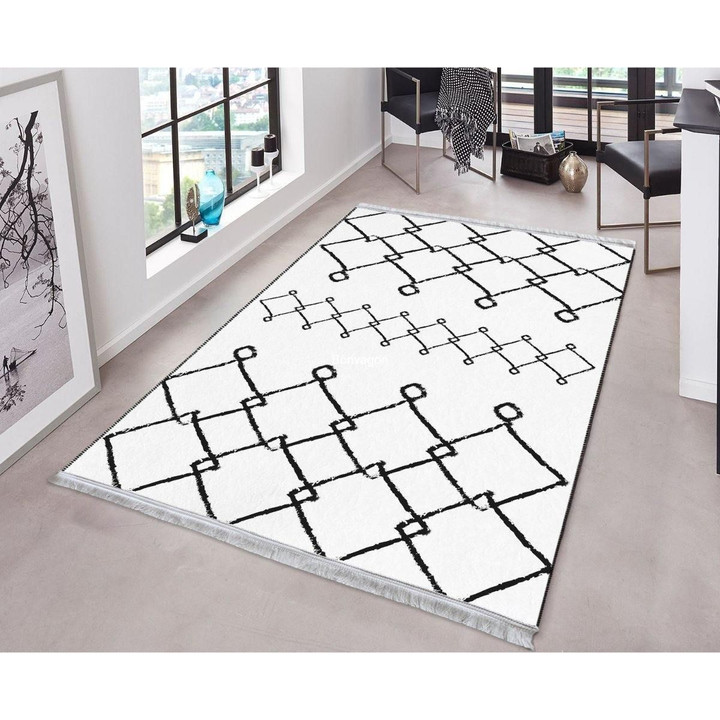 Black Rhombus Interlocking Area Rug Floor Mat Home Decor