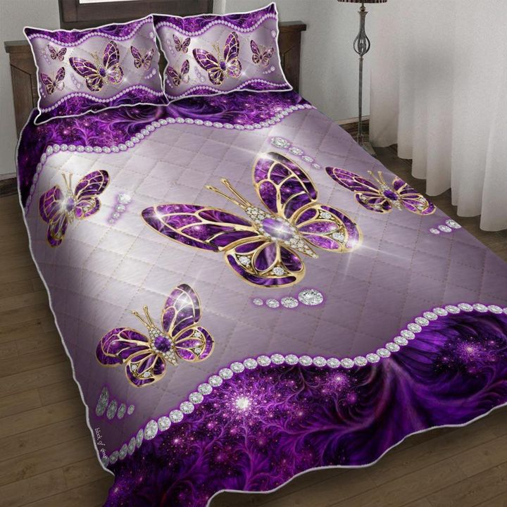 Purple Butterfly 3d Printed Quilt Set Home Decoration
