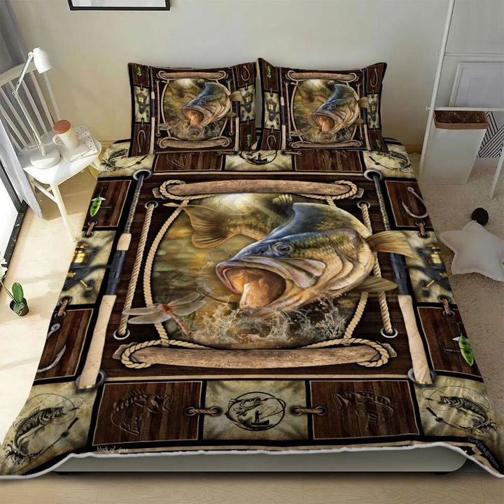 Largemouth Bass Fish Catching 3d Printed Quilt Set Home Decoration