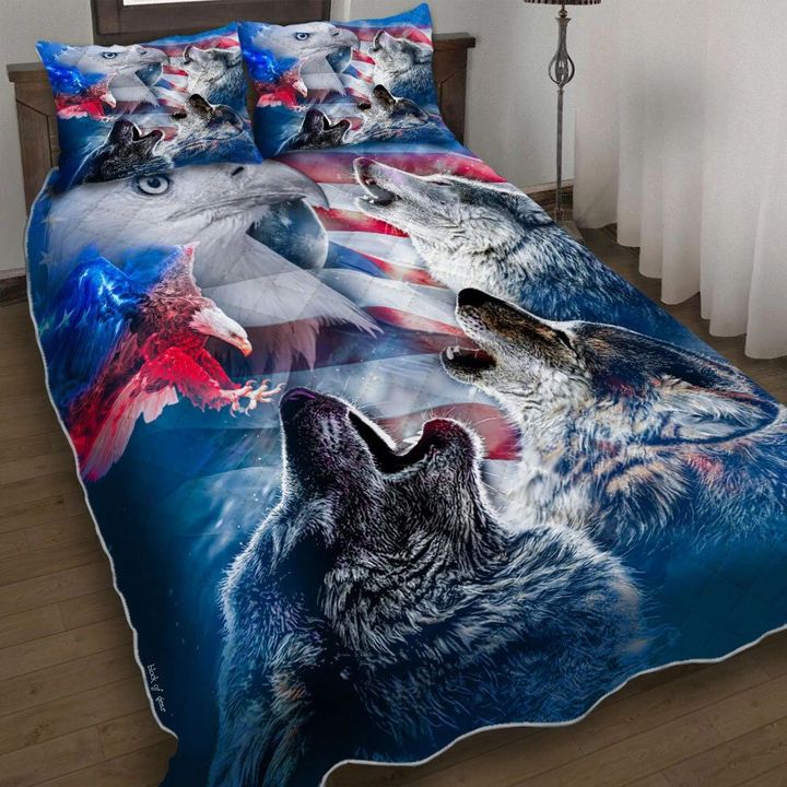 Wolves Bald Eagle American 3d Printed Quilt Set Home Decoration