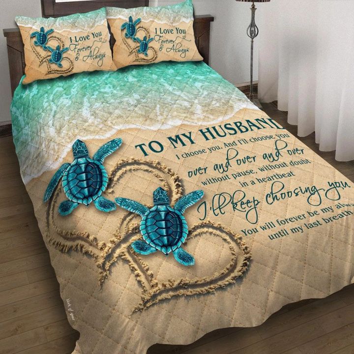 To My Husband – Sea Turtle Couple 3d Printed Quilt Set Home Decoration