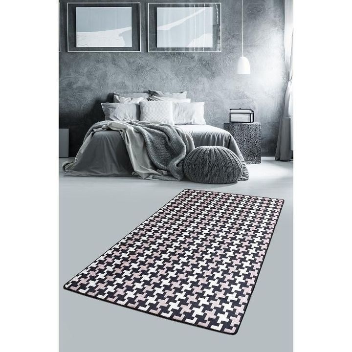 Khaki And White Houndstooth Area Rug Floor Mat Home Decor