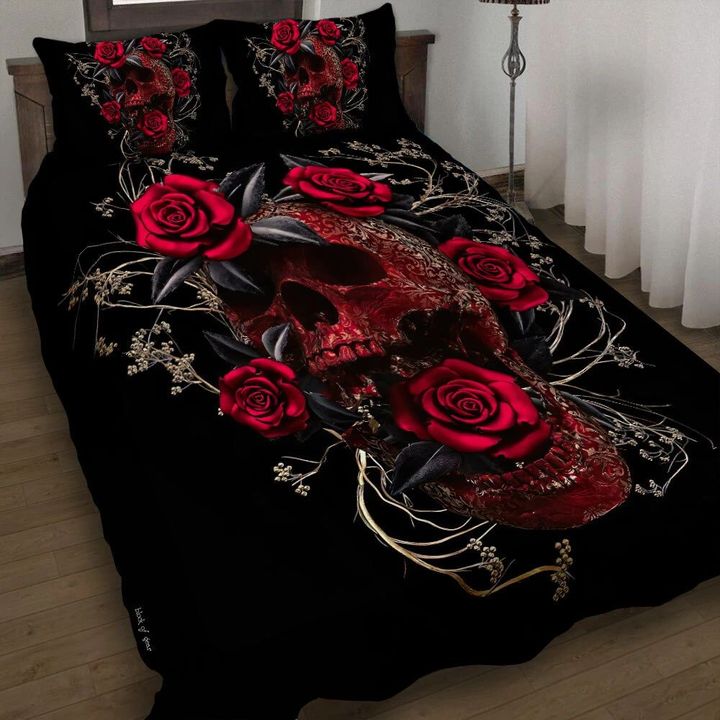 Rose Flowers Sugar Skull Scary 3d Printed Quilt Set Home Decoration