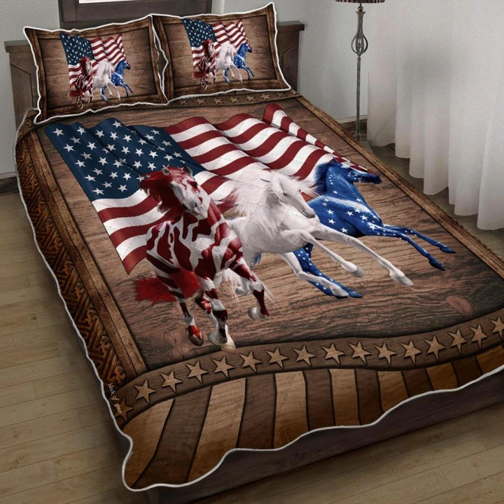 American Running Horses 3d Printed Quilt Set Home Decoration