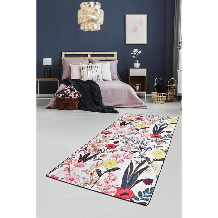 Charming Flower Garden White Theme Area Rug Floor Mat Home Decor
