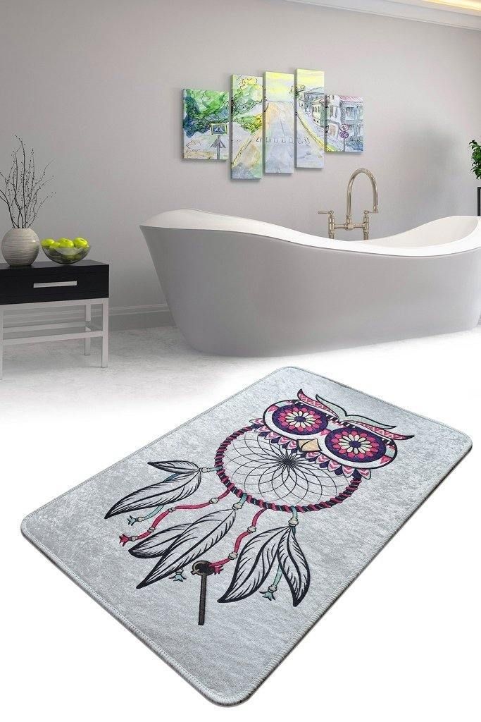 Dreamcatcher And Owl Grey Theme Area Rug Floor Mat Home Decor