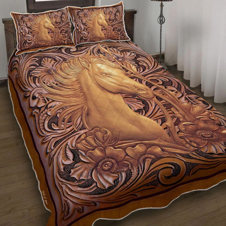 Horse Wood Sculpture 3d Printed Quilt Set Home Decoration
