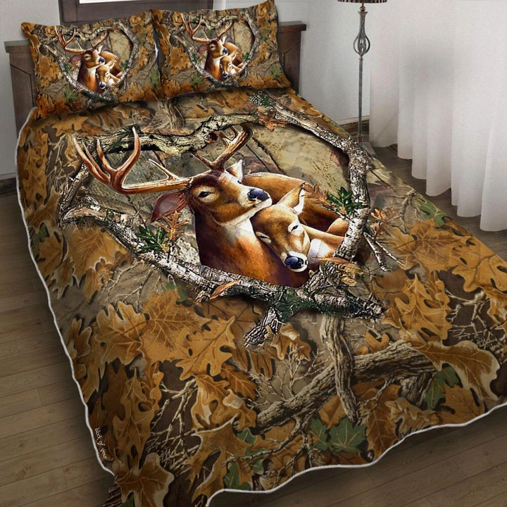 Deer Couple 3d Printed Quilt Set Home Decoration