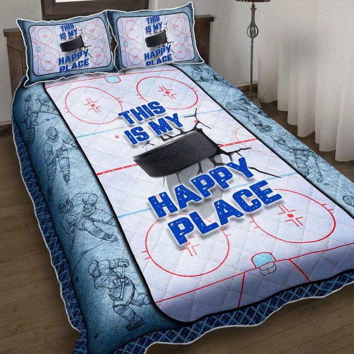 Ice Hockey This Is My Happy Place 3d Printed Quilt Set Home Decoration