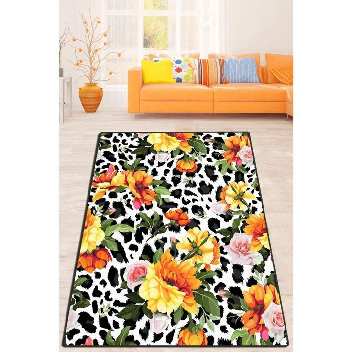 Floral On Cow's Skin Area Rug Floor Mat Home Decor