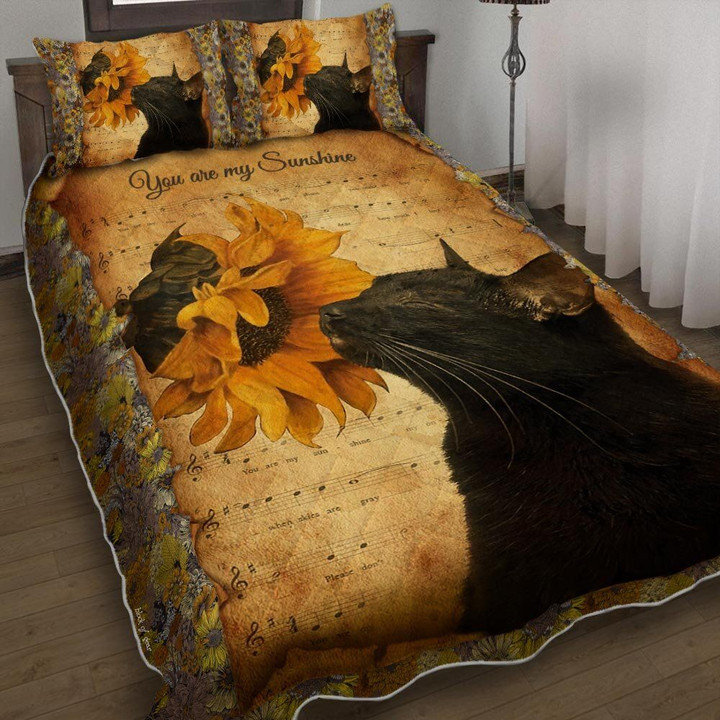 You Are My Sunshine Black Cat Music Sheet 3d Printed Quilt Set Home Decoration