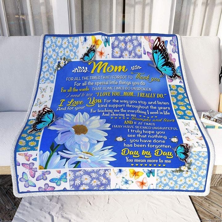 I Love You Mom Daisy Flowers Gift For Mom Sherpa Fleece Blanket