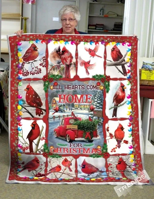 Cardinal Gift For Family Member All Hearts Come Home Sherpa Fleece Blanket