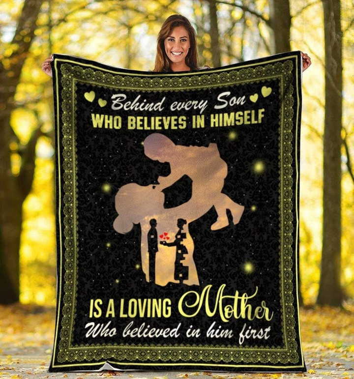 Behind Every Son Who Believes In Himself Mother And Son Gift For Son Sherpa Fleece Blanket