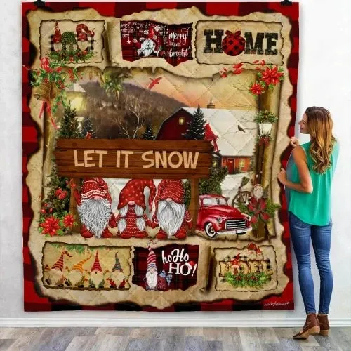 Let It Snow Gnome Christmas Gift For Family Member Quilt Blanket