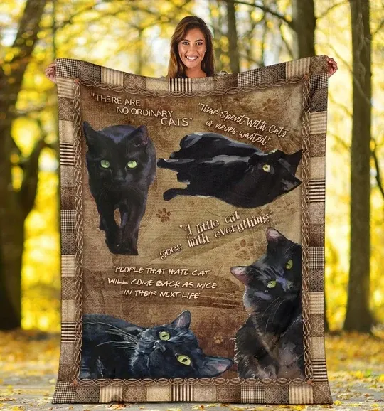 Vintage Black Cat Funny Moment A Little Cat Goes With Everything Sherpa Fleece Blanket