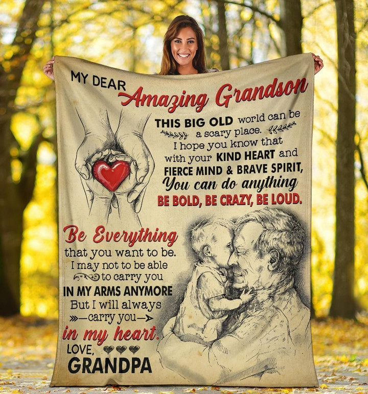 Grandpa To Grandson Be Bold Be Crazy Be Loud Sherpa Fleece Blanket