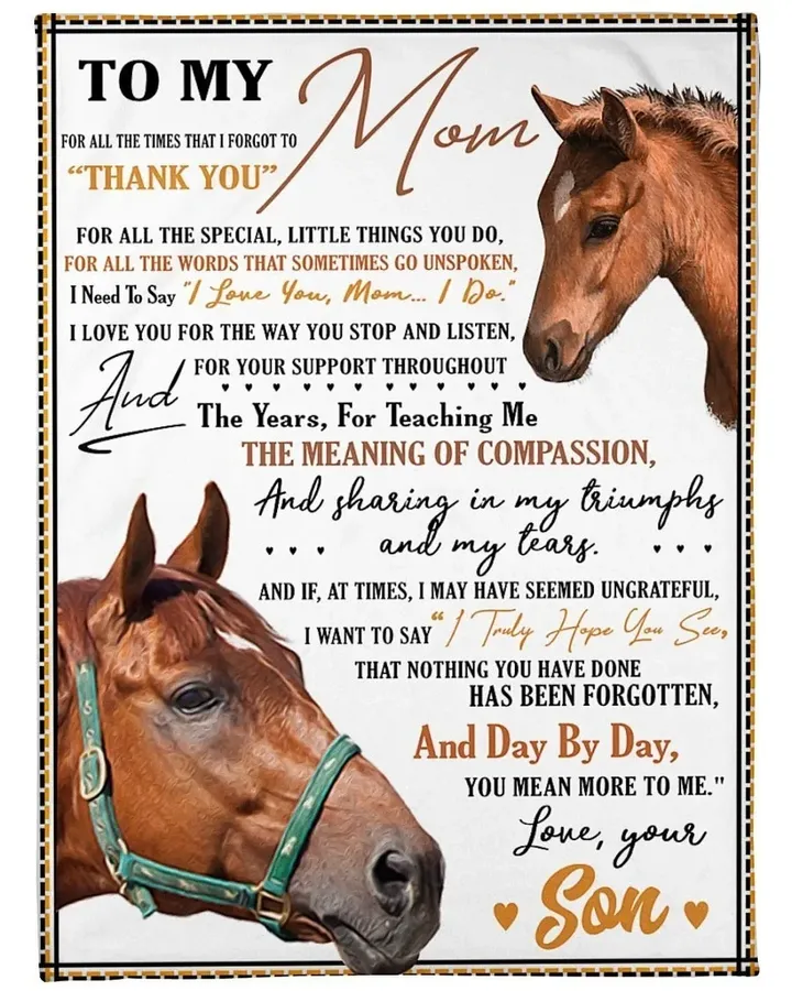 Son Gift For Mom Thank You For All The Special Things You Do Horse Sherpa Fleece Blanket