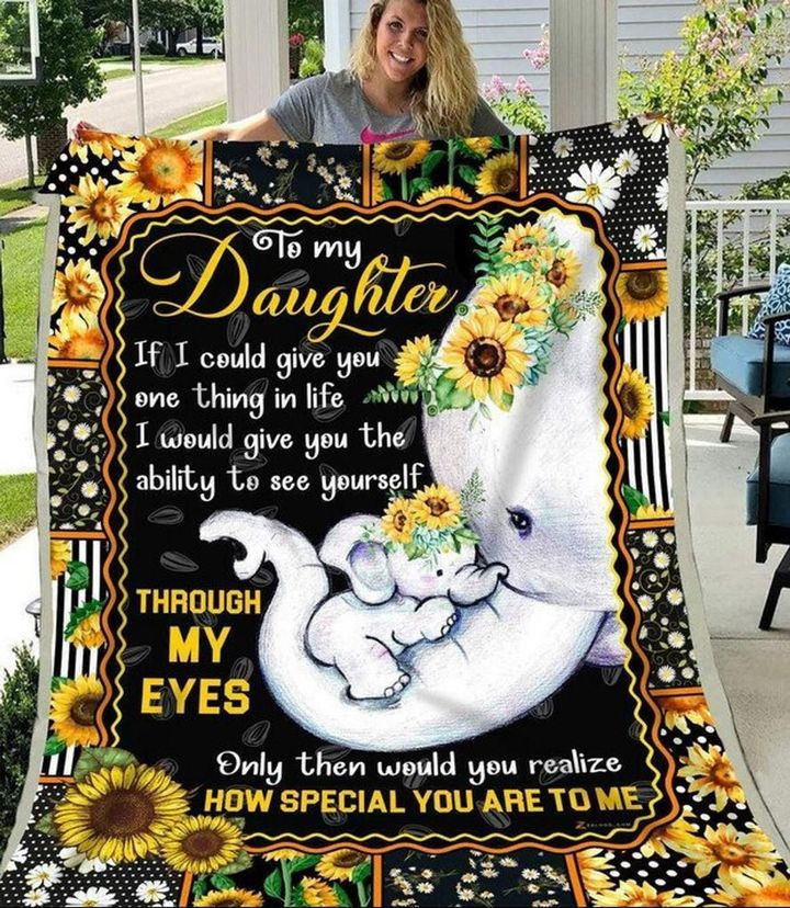 Elephant Mom Gift For Daughter Through My Eyes Sherpa Fleece Blanket