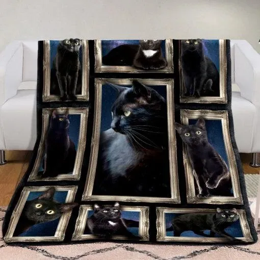 3d Cute Black Cat Christmas Housewarming Gifts Idea Sherpa Fleece Blanket