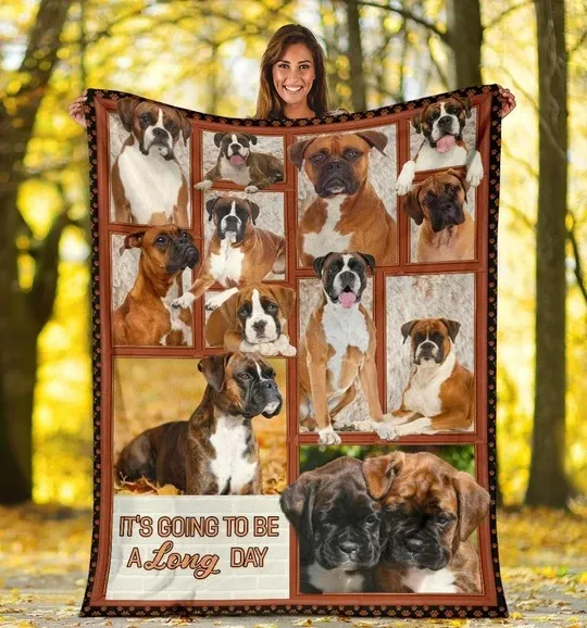 Boxer It's Going To Be A Long Day Sherpa Fleece Blanket Gift For Dog Lovers