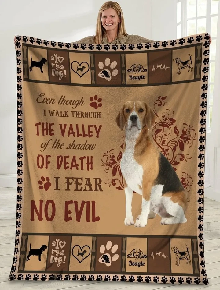 Even Though I Walk Through The Valley Beagle Dog Sherpa Fleece Blanket