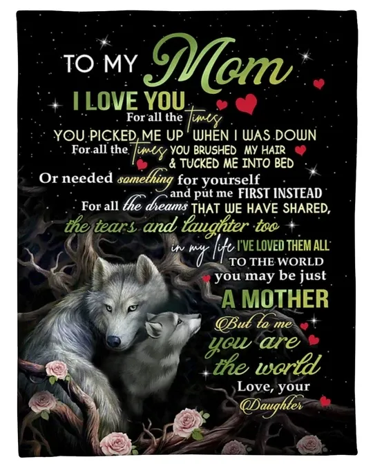 Wolf Daughter Gift For Mom To Me You Are The World Sherpa Fleece Blanket