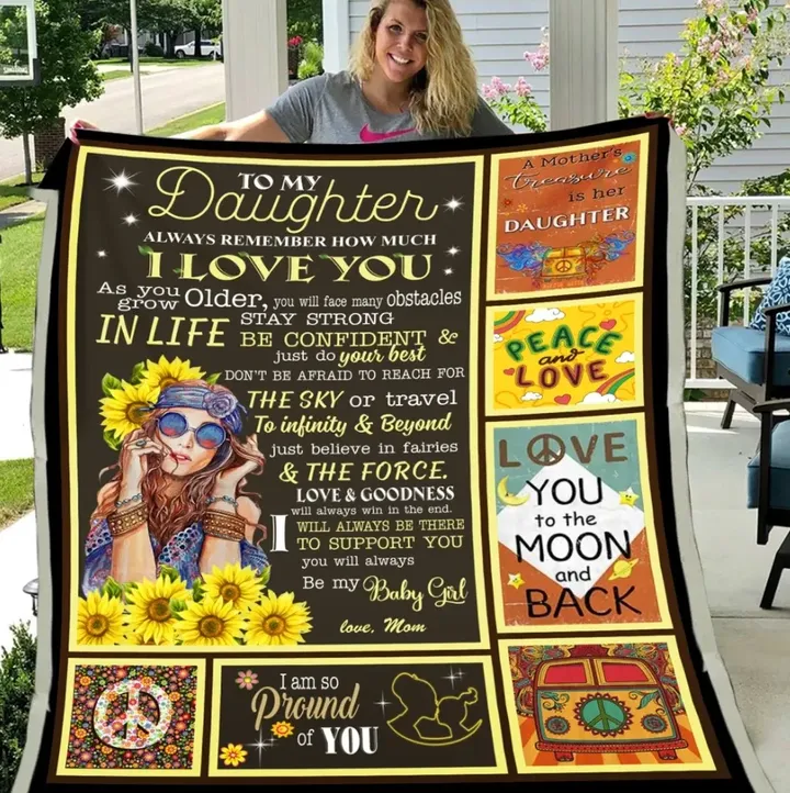 Gift For Daughter Always Remember How Much I Love You Hippie Sunflower Sherpa Fleece Blanket