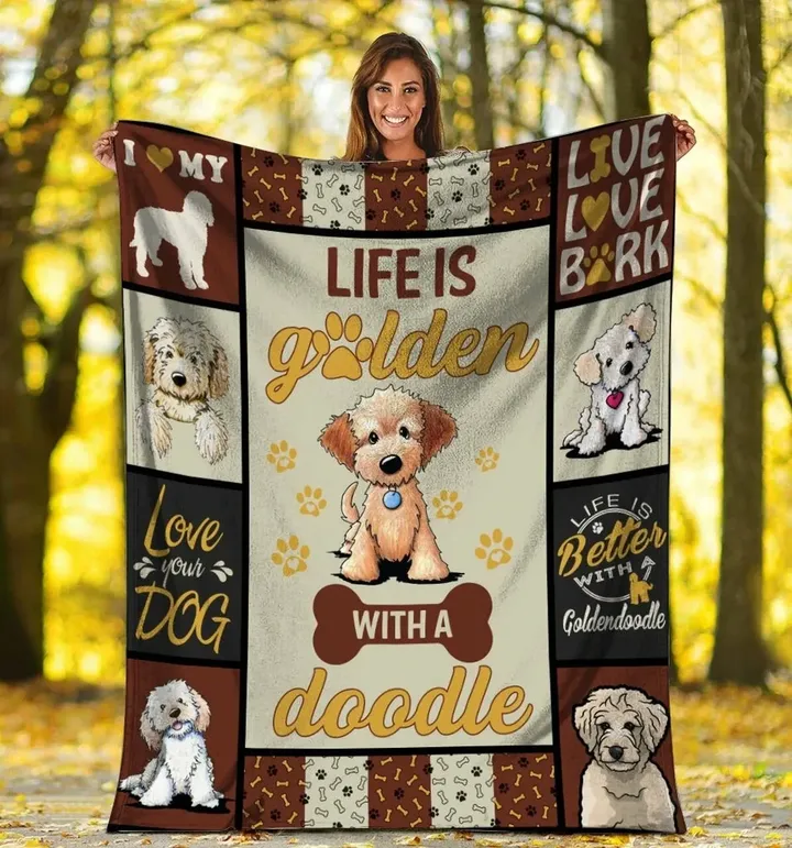 Live Love Bark Life Is Golden With A Doodle Design Sherpa Fleece Blanket