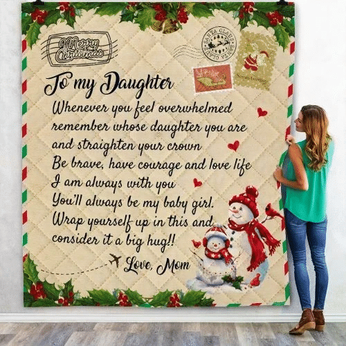 Gift For Daughter From Beloved Mom Christmas Letter Design Quilt Blanket
