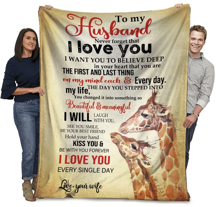 Gift For Husband Never Forget That I Love You African Animals Giraffe Sherpa Fleece Blanket